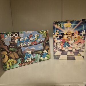 Vintage Smurfs and Mickey Mouse 100-Piece Puzzles